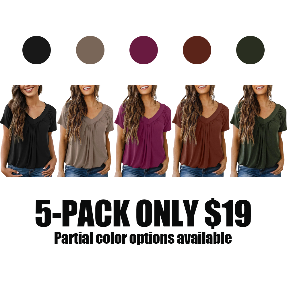 Women's Loose V-Neck Tee – Soft, Shirred Summer Top