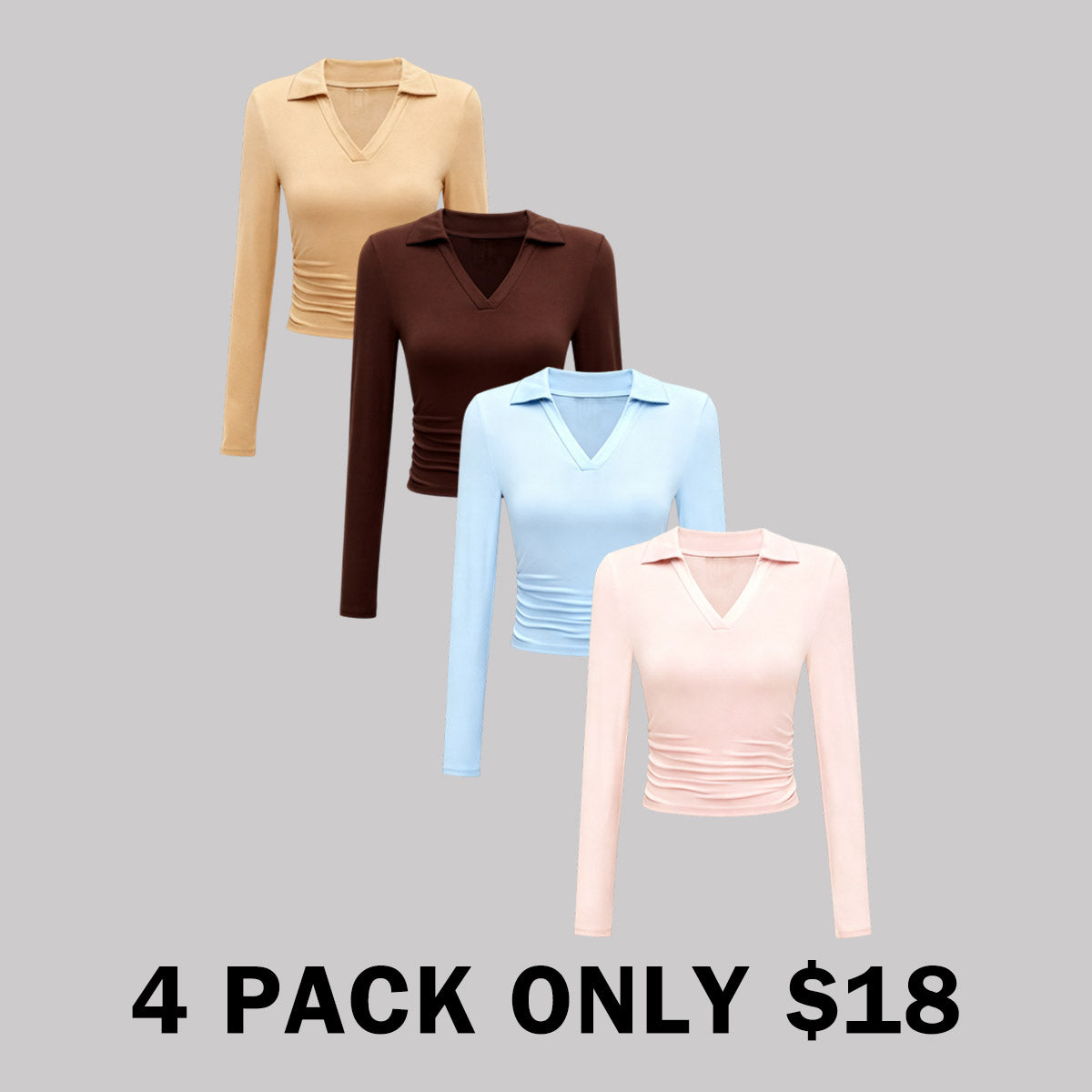 Knit Solid Color Long Sleeve V Neck Top