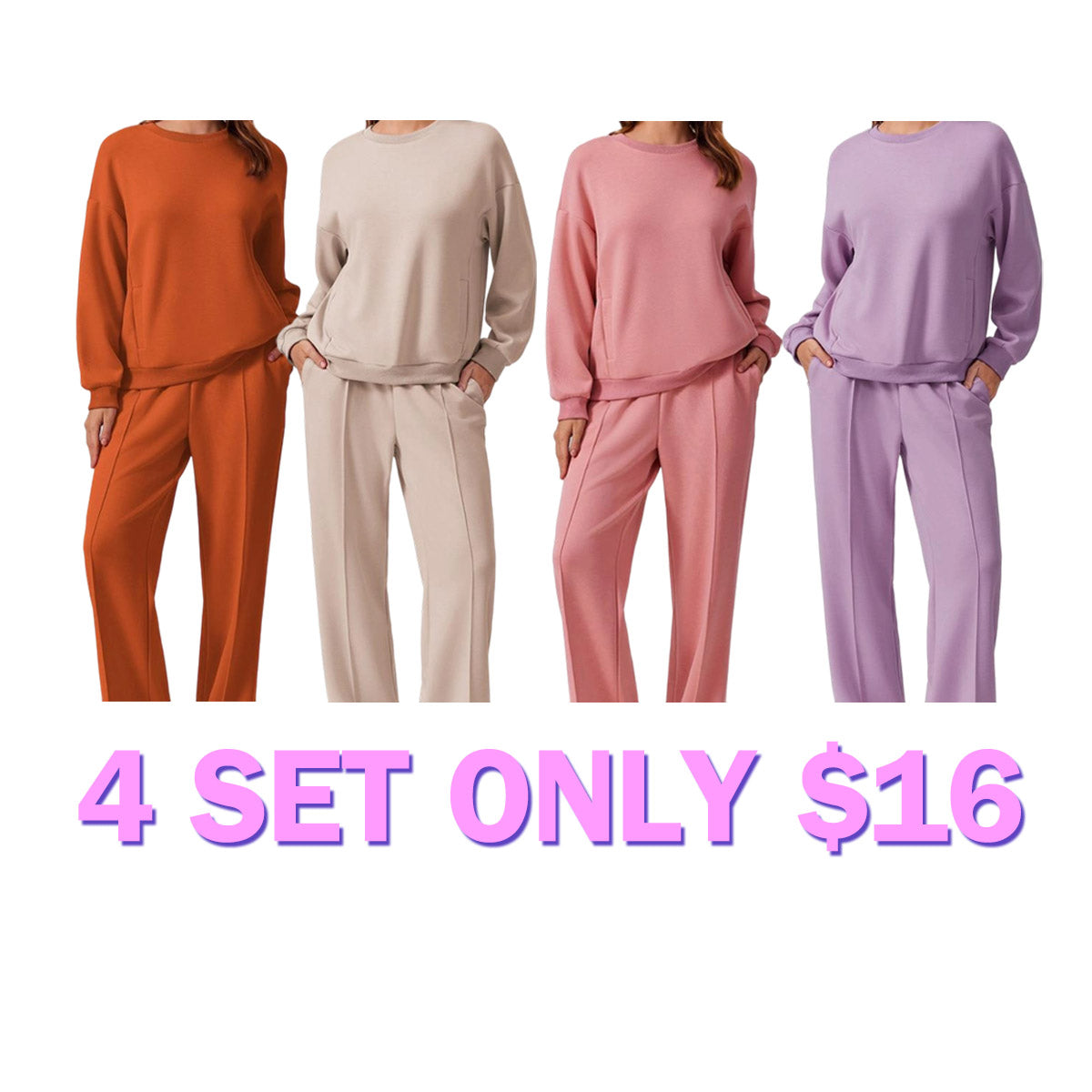 2-Piece Long Sleeve Sweatshirt Drawstring Straight Leg Pants