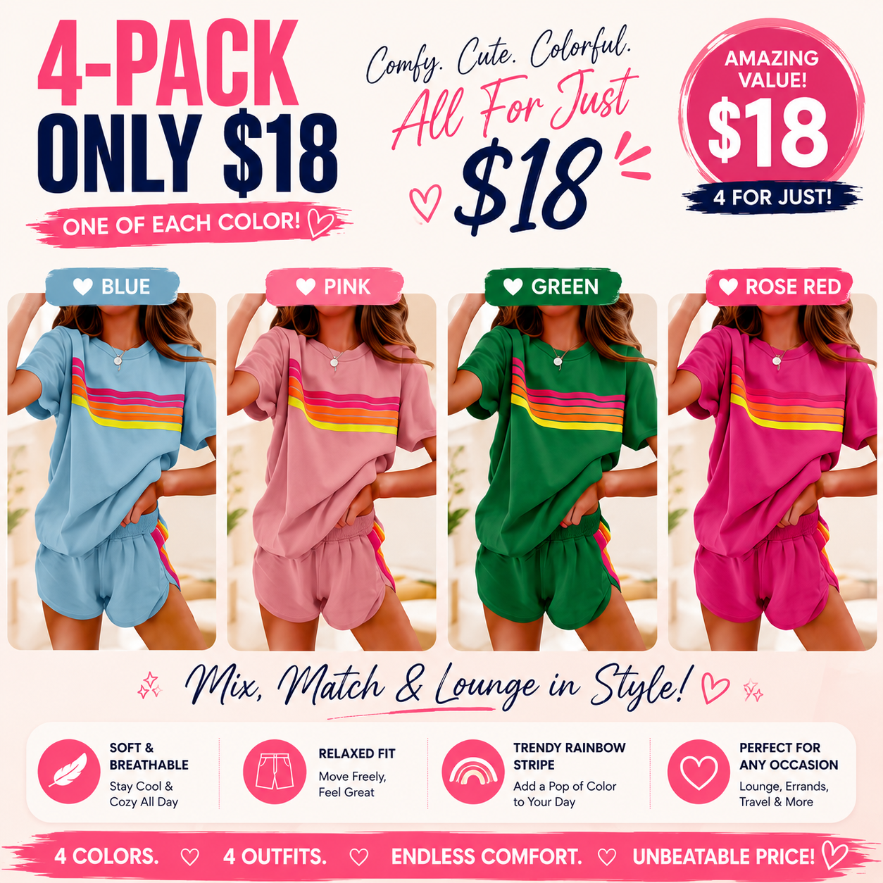 Women's Short 2-Piece Rainbow