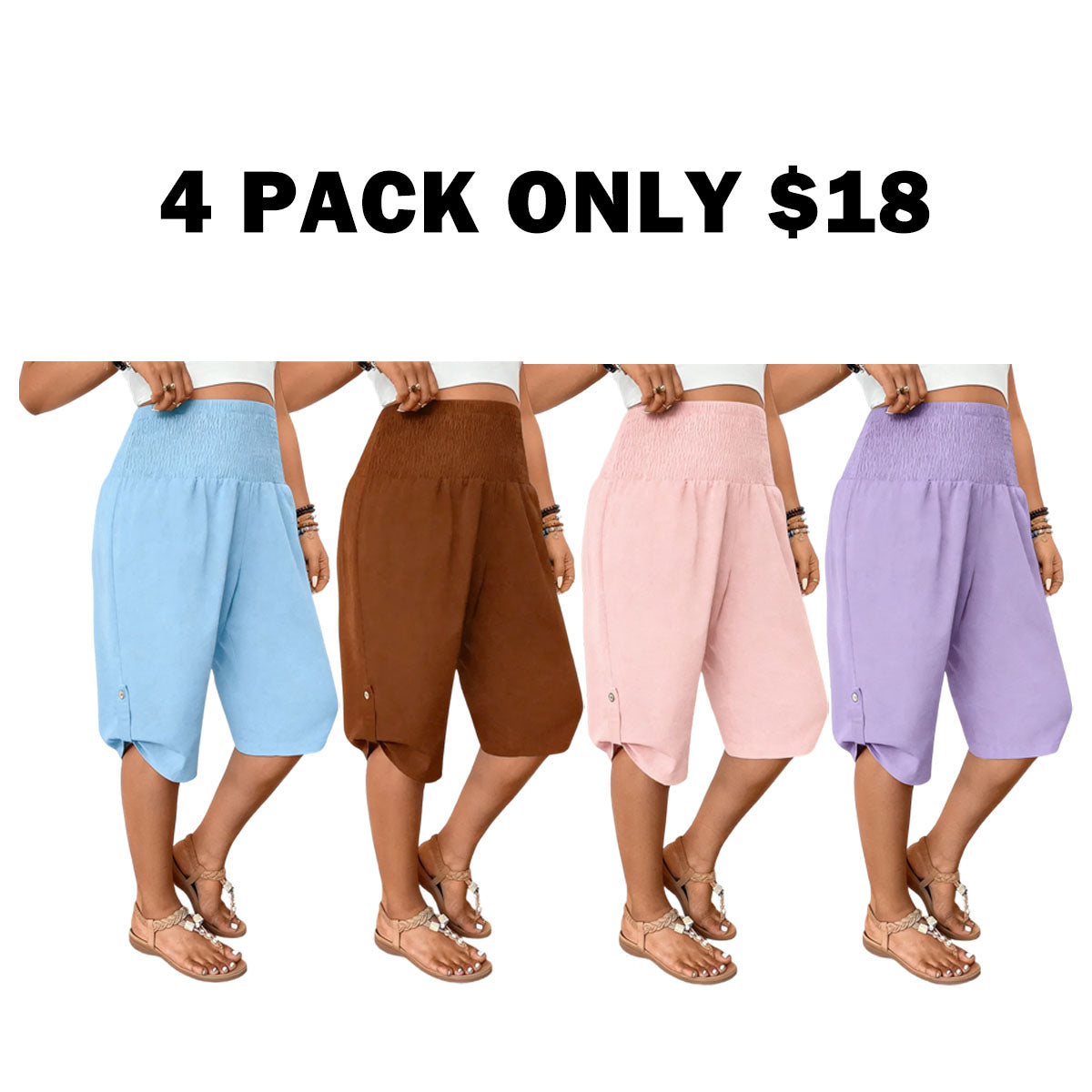 Women's Tummy Control High Waist Fitted Wide Leg Capri Pants
