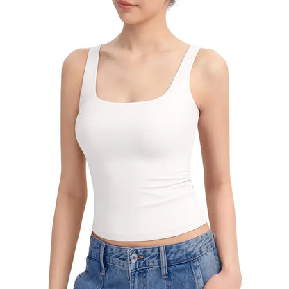 Women's Square Neck Tank Top  Double Layer Stretchy Top