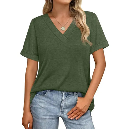 Women's Summer Tops Short Sleeve Basic Casual V Neck T Shirts