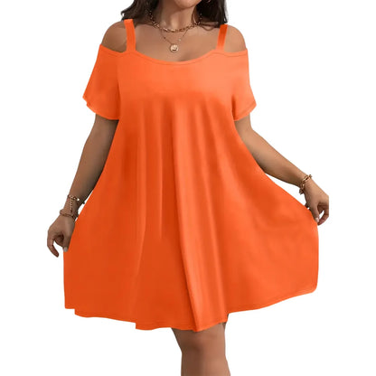 Plus Size Midi Dress Round Neck Short Sleeve