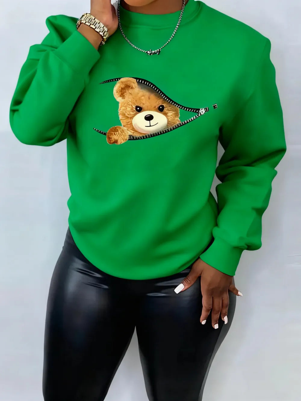 Women's Cartoon Bear Print Pullover