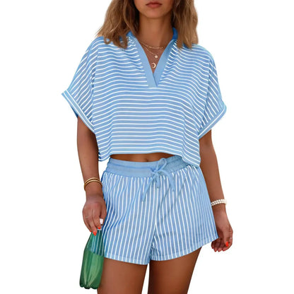 Women's Striped 2 Piece Short Sets