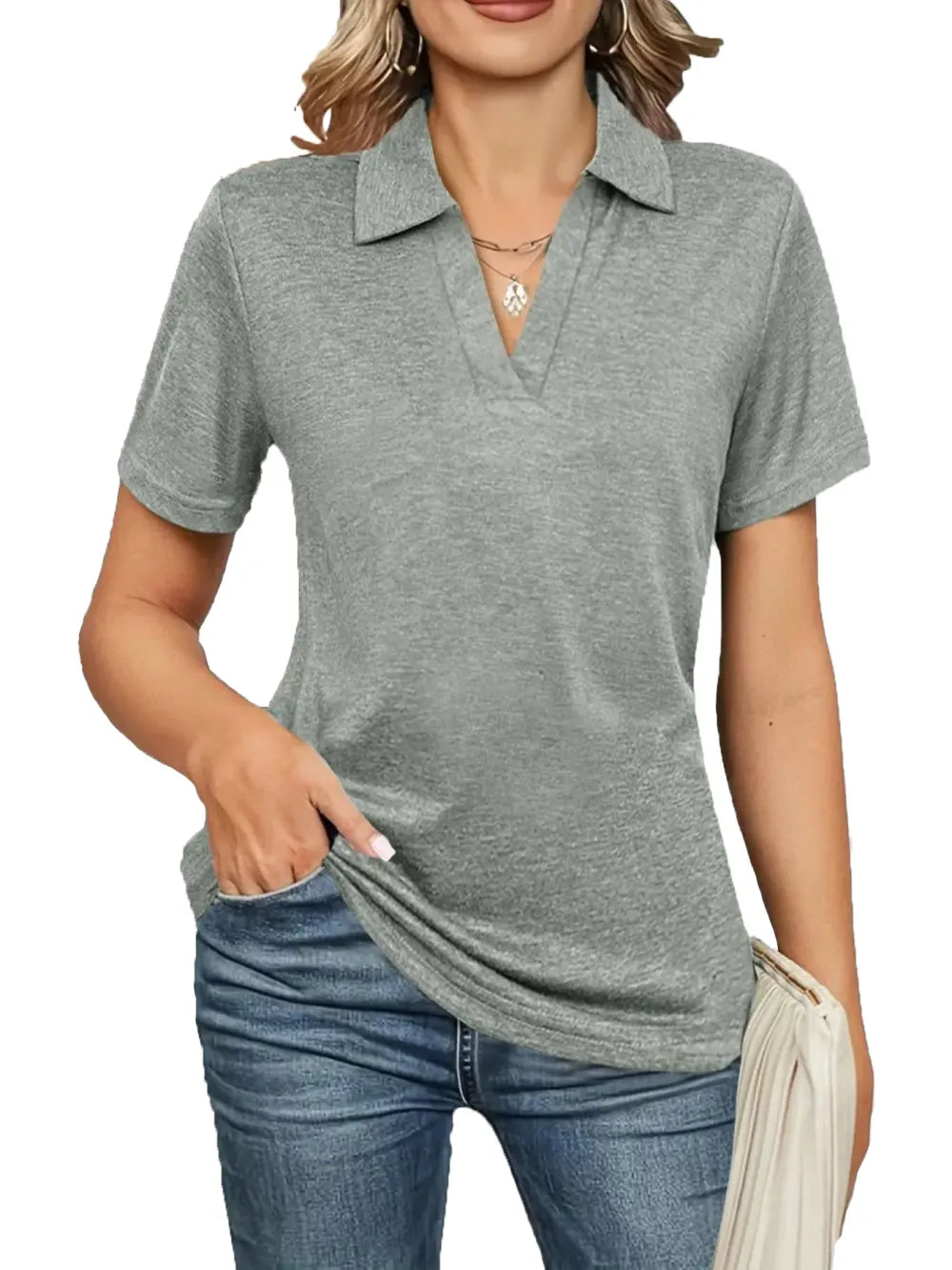 Women's Solid Color Basic Polo Shirt