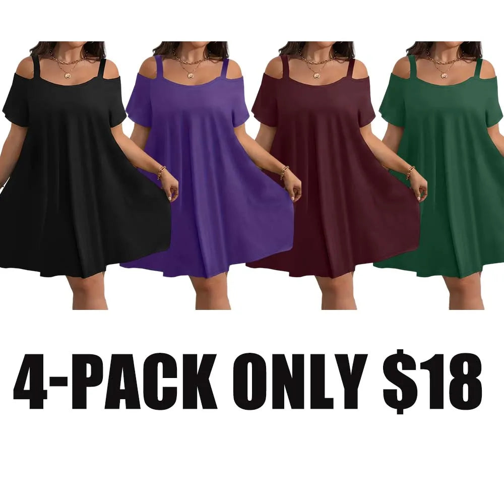 Plus Size Midi Dress Round Neck Short Sleeve