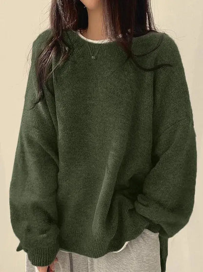 Drop Shoulder Split Hem Sweater