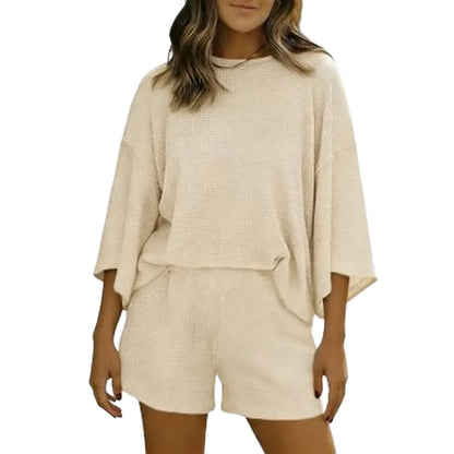 Womens Short Sets 2 Piece Sleeve Tops and Elastic Waist Shorts