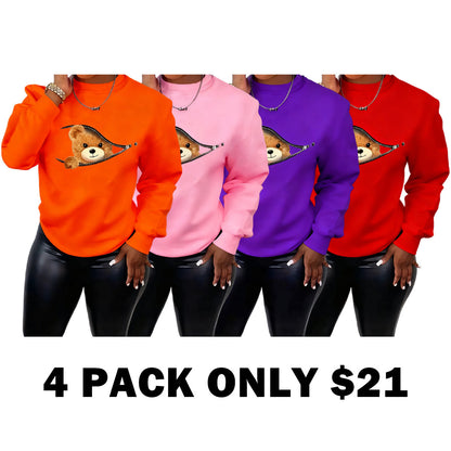 Women's Cartoon Bear Print Pullover