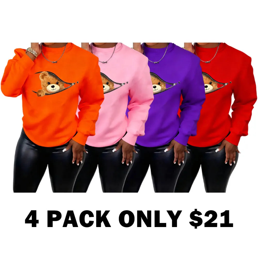 Women's Cartoon Bear Print Pullover