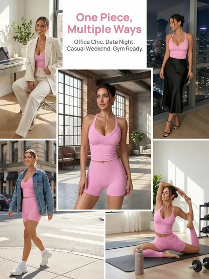 Women's Halter V-Neck Sports Two-Piece Set
