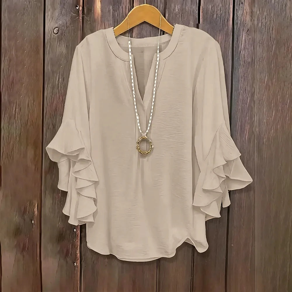 Plus Size Ruffle Sleeve V-Neck Shirt Top