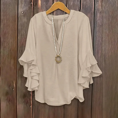 Plus Size Ruffle Sleeve V-Neck Shirt Top