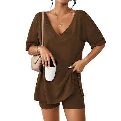 Oversized V-Neck Pajama Set for Women Soft Lightweight 2-Piece Loungewear