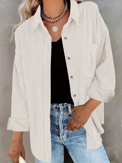 Women’s Preppy Collared Blouse – Minimalist 80s Style Button Down Shirt