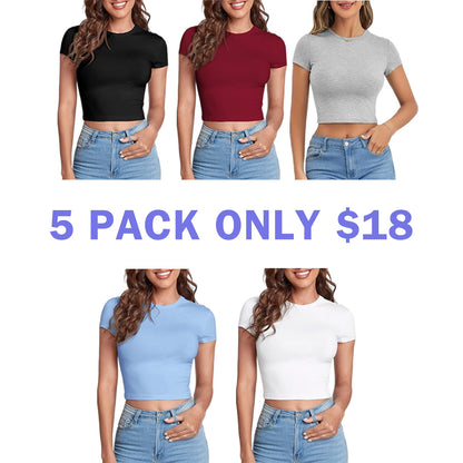 Women's Basic Casual Summer Crop Tee Tops