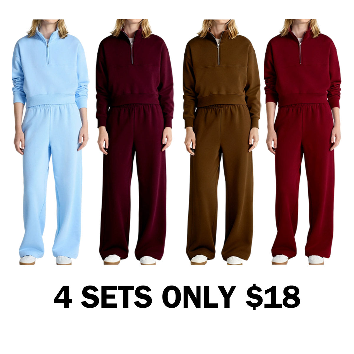 Fleece Half Zip Pullover & Cargo Wide-Leg Pants 2-Piece Set