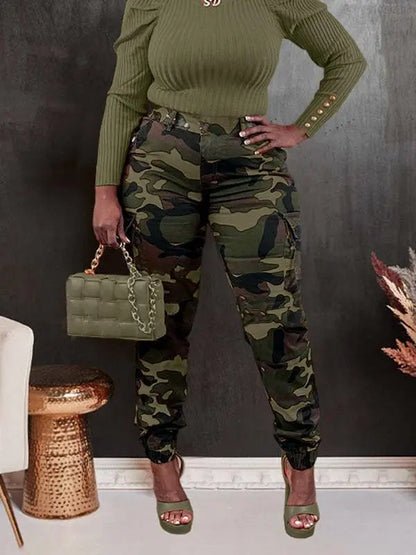 Women's Camo Print Button Fly Cargo Pants