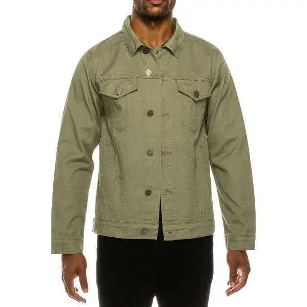 Essential Colored Denim Jacket - Classic Fit Long Sleeve Buttoned Pockets 100% Cotton Menswear Tops