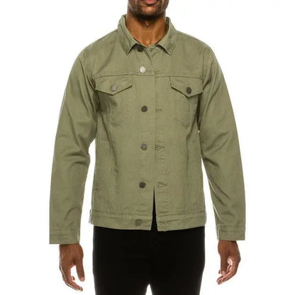 Essential Colored Denim Jacket - Classic Fit Long Sleeve Buttoned Pockets 100% Cotton Menswear Tops