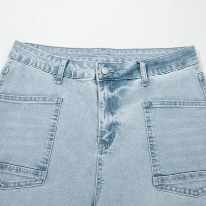 Women's Frayed Cropped Straight Jeans with Pockets