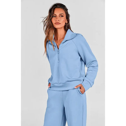 Women's wear Chic 2-Piece Set Outfits Half Zip Style