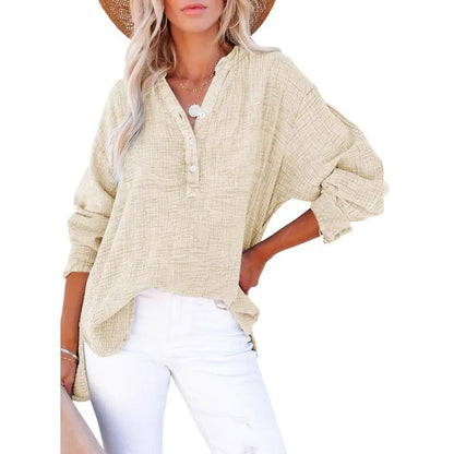 Women's Casual Button V Neck Long Sleeve Shirts