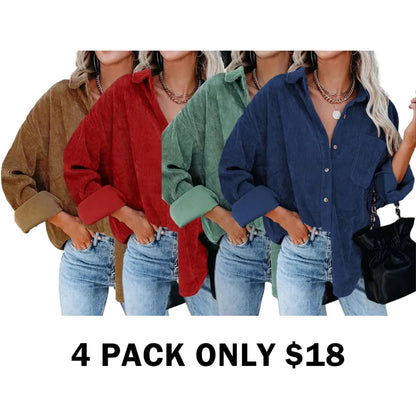 Plain Pocket Button Front Corduroy Shirt