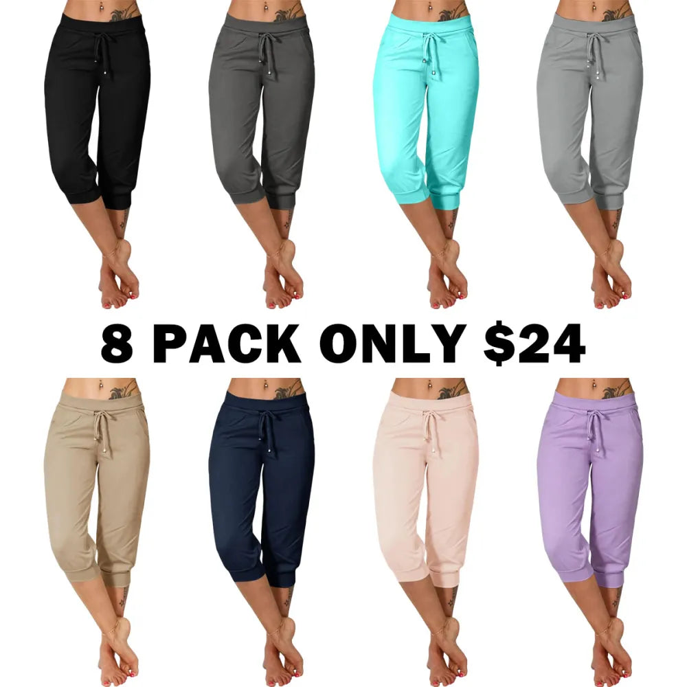 Women's Plain Drawstring Waist Capris Pants