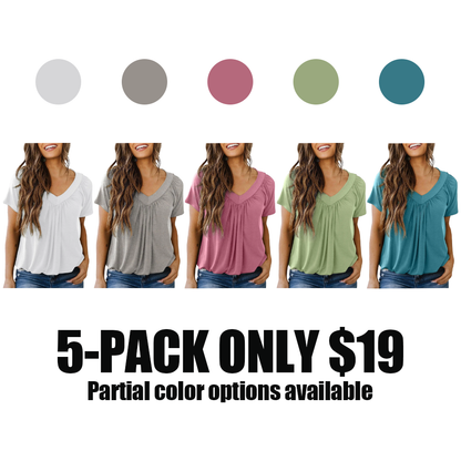 Women's Loose V-Neck Tee – Soft, Shirred Summer Top