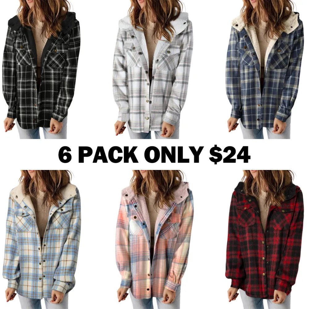 Women's Plaid / Houndstooth Print Button Front Hooded Coat