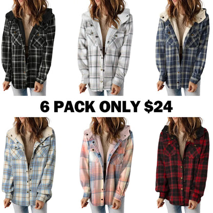 Women's Plaid / Houndstooth Print Button Front Hooded Coat