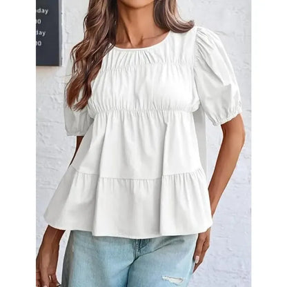 Puff Sleeve Peplum Babydoll Tops