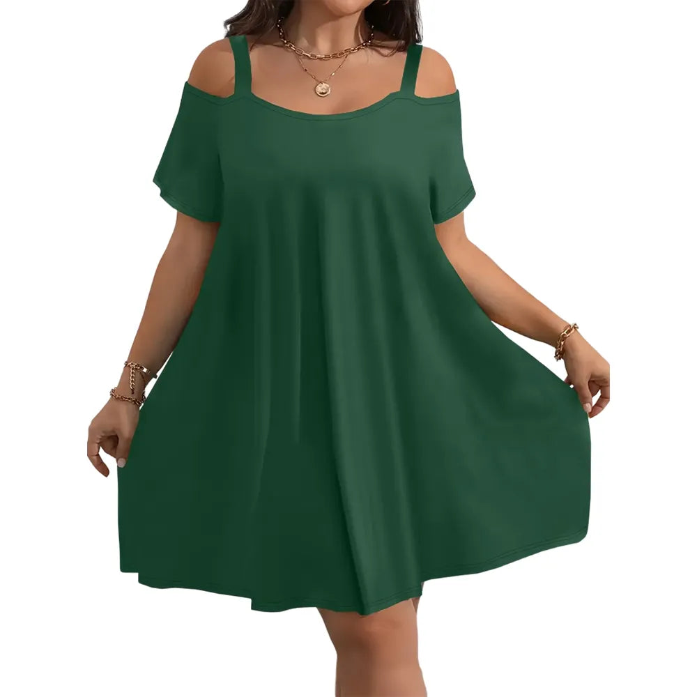 Plus Size Midi Dress Round Neck Short Sleeve
