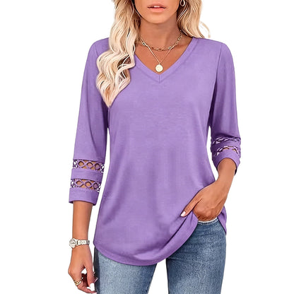 Summer Sale👗Womens 3/4 Length Sleeve Tops Trendy V Neck T Shirts