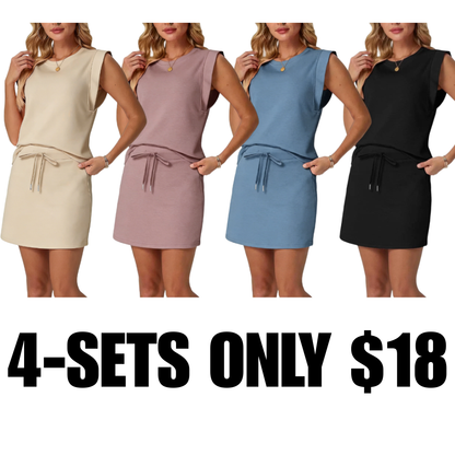 Women's Summer 2 Piece Skort Set Cap