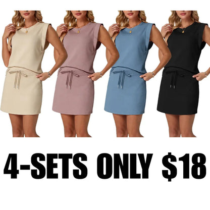 Women's Summer 2 Piece Skort Set Cap