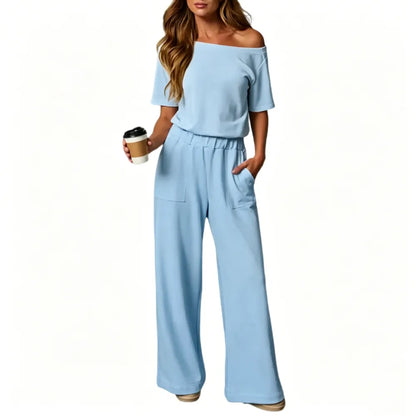 Women's Heather Off-Shoulder Wide Leg Jumpsuit