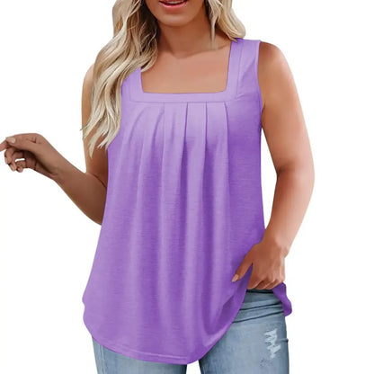 Loose Fit Summer Sleeveless Square Neck Tops