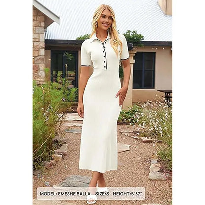 Women's V Neck Ribbed Knit Maxi Dress