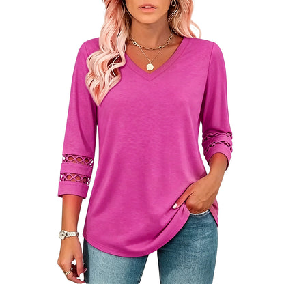 Summer Sale👗Womens 3/4 Length Sleeve Tops Trendy V Neck T Shirts