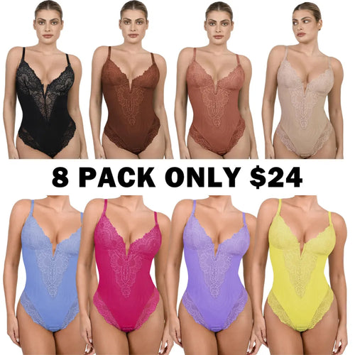 Deep-V Neck Lace Bodysuits