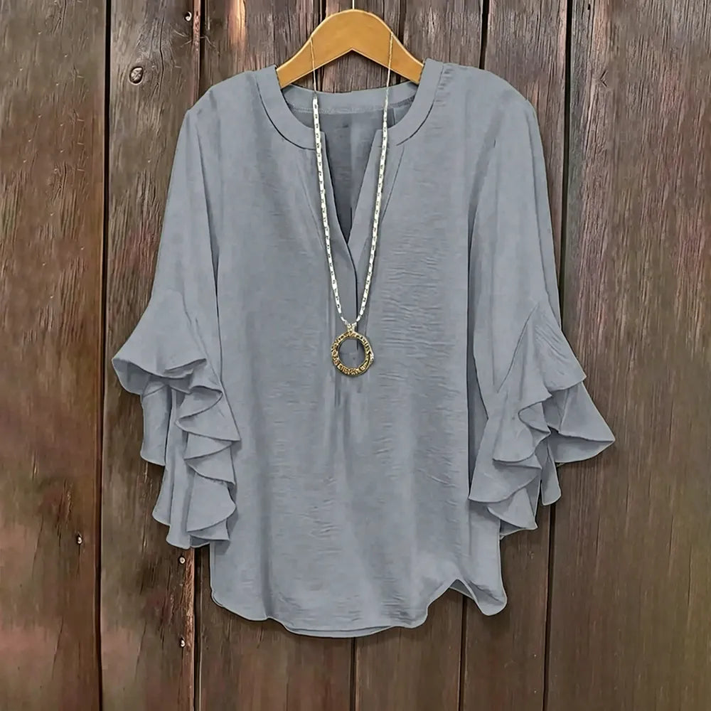 Plus Size Ruffle Sleeve V-Neck Shirt Top