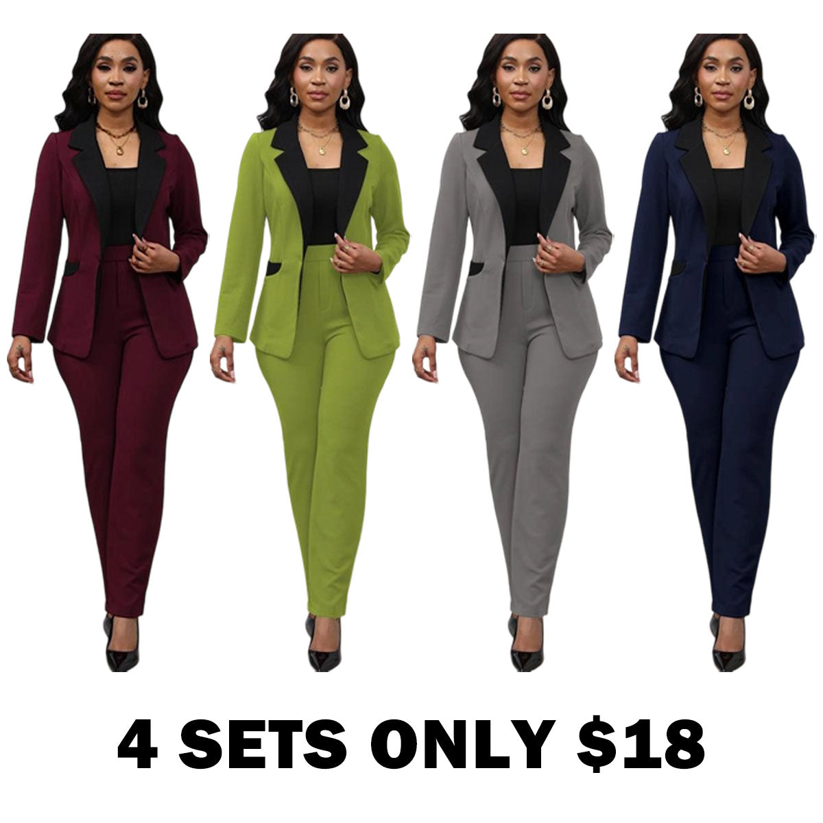 Women's Colorblock Blazer & Straight Leg Pants Set Suits