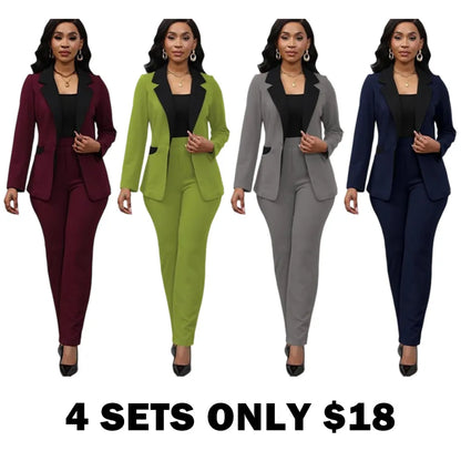 Women's Colorblock Blazer & Straight Leg Pants Set Suits