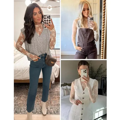 Women‘s Mesh Tops Lace Spring Long Sleeve Shirts