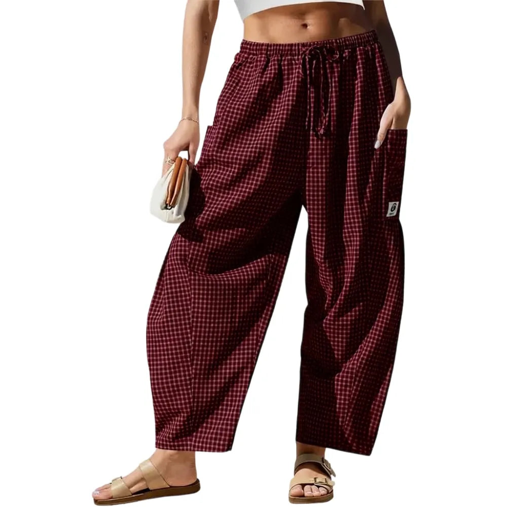 Womens Wide Leg Gingham Striped Plaid Pants
