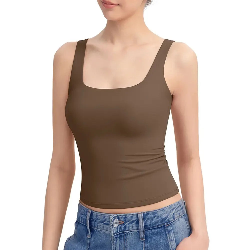 Women's Square Neck Tank Top  Double Layer Stretchy Top